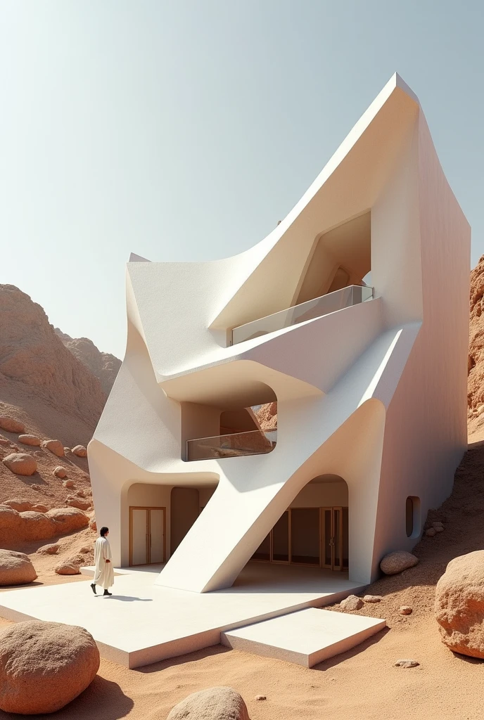 Volumetric design of an art gallery in the folding style in a hot and dry climate