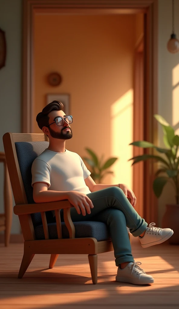 One husband in home passage background 3d animation style