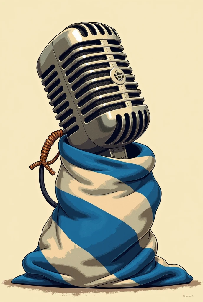 Create an illustration of an old microphone wrapped in a Uruguayan flag for a political radio show 