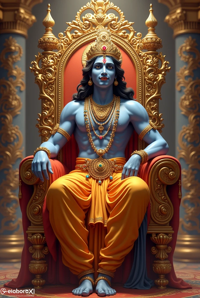 Shri Krishna sitting in aron throne as king of the sevan kingdom