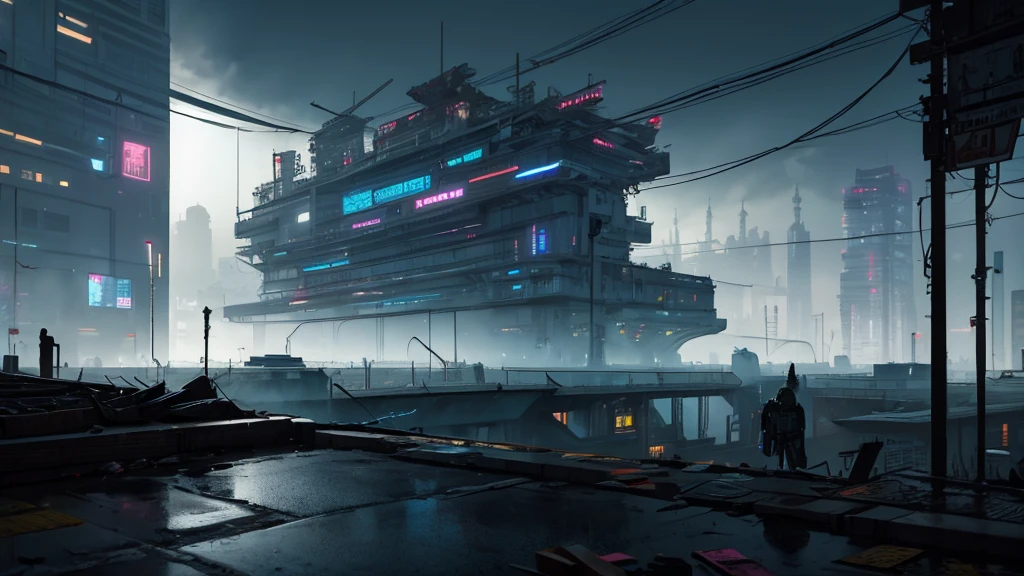 ((masterpiece)),((Highest quality)),((High Detail)), nobody, background, cyber punk, Town, ruins