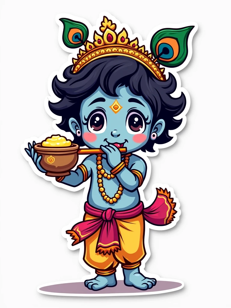 LINE sticker style krishna with flute and butter