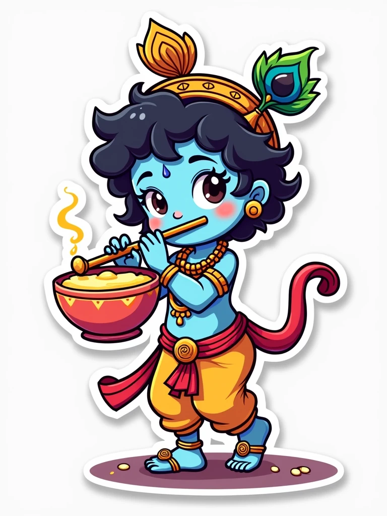 LINE sticker style krishna with flute and butter