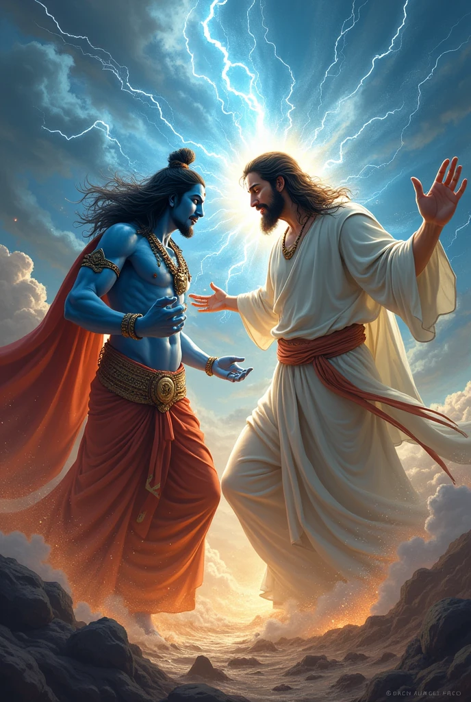 Lord Jesus Christ fighting with Shiva and Jesus wins