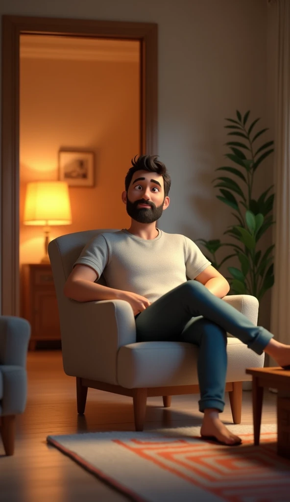 One husband  in home passage background 3d animation style 
