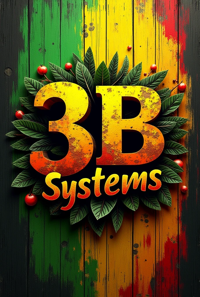 create an image in reggae format that contains the name 3B SYSTEMS with the colors of the Jamaican flag 