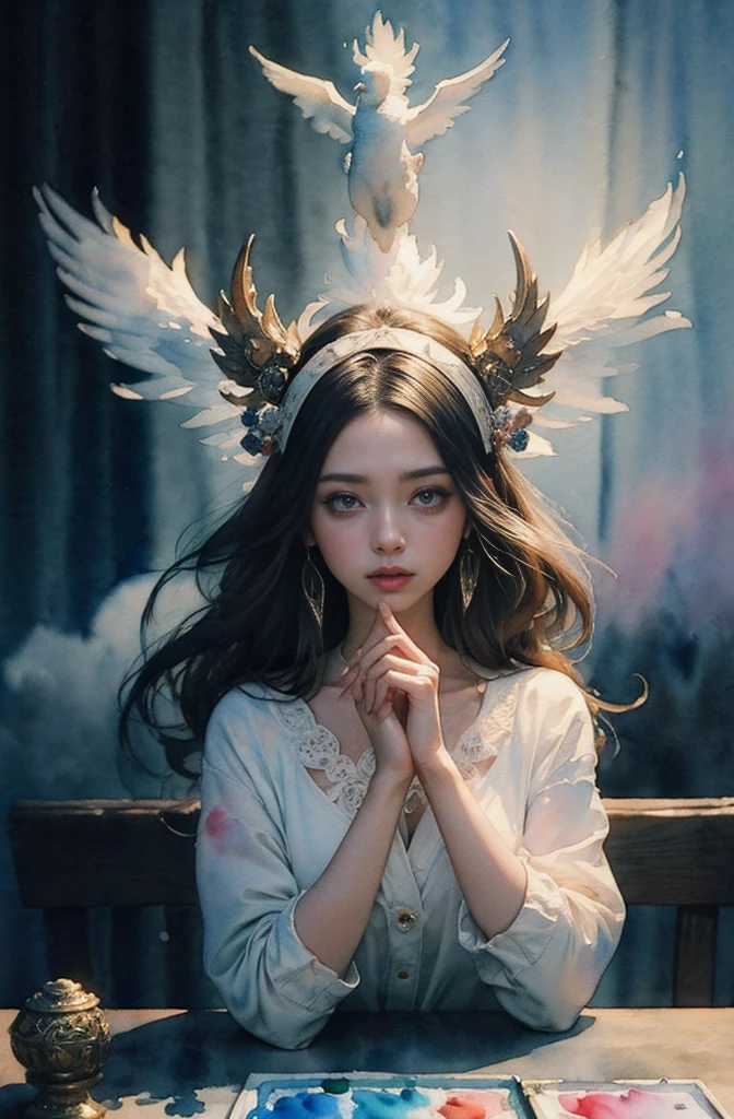 (Tabletop, Highest qualityの, Highest quality, Official Art, (beautifully、aesthetic:1.4), (Watercolor:1.4) ), (Izanami 1.5), 日本のgod話の女god, Majestic beauty, 創造の女god、生命の女god、Typically、((((Typically))))、Reincarnation Support, god'Grace, Gentle and meditative expressions, Flowing, celestial garments, Shine、Created all the landscapes and worlds on Earth, A dazzling dance of light, Whispers of Ancient Legends
