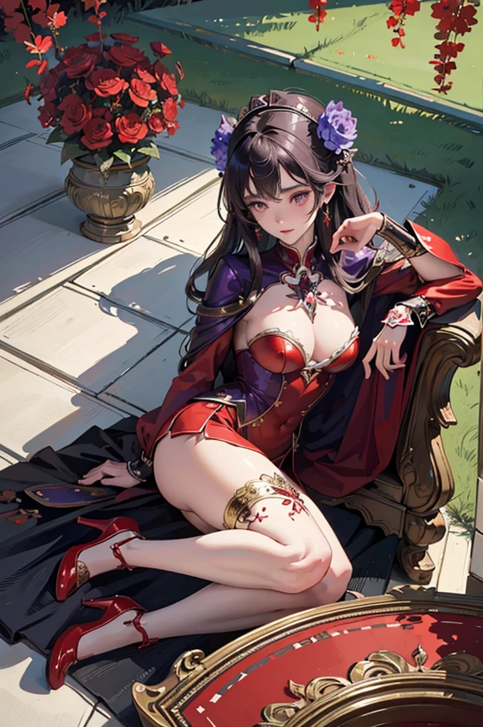 (masterpiece, top quality, best quality, official art, beautiful and aesthetic:1.2), (1girl), extreme detailed, thick_red_book_face, low-angle shot, detailed expression, nurse attire, dynamic pose, intricate, beautiful,Iris flowers,iris flowers,purple clothing