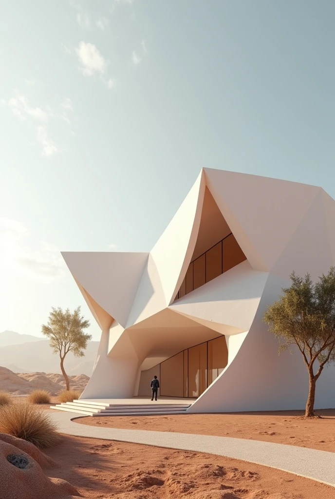 Volumetric design of an art gallery in the folding style in a hot and dry climate