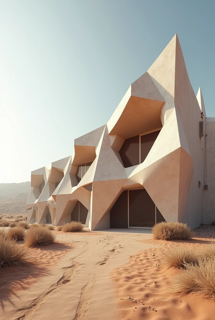 Volumetric design of an art gallery in the folding style in a hot and dry climate