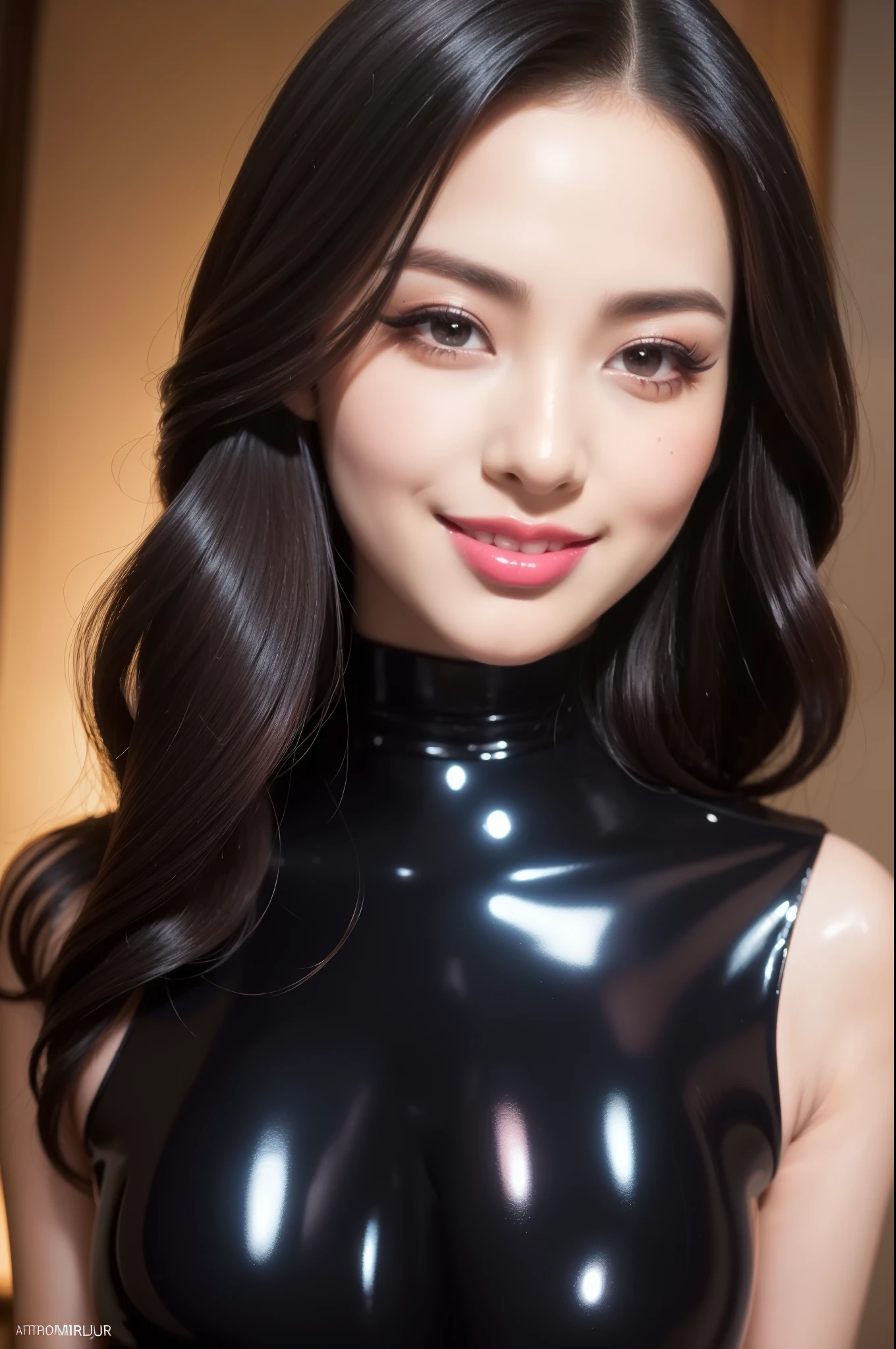 a beautiful stylish female idol, glossy lipstick, smiling face, defined eyebrows, ultra detailed makeup, long eyelashes, full body, wearing a sheer latex bodysuit, colorful hair, (best quality,4k,8k,highres,masterpiece:1.2),ultra-detailed,(realistic,photorealistic,photo-realistic:1.37),nsfw,lesbian