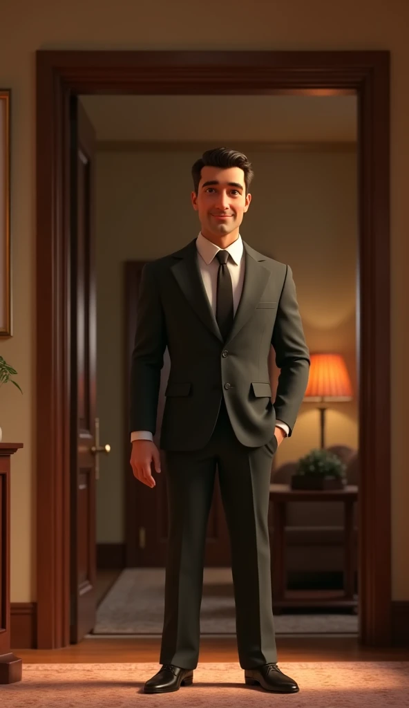 One handsome husband  in home passage background 3d animation style 