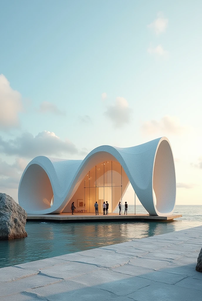 Folding art gallery volume design in fresh climate by the sea