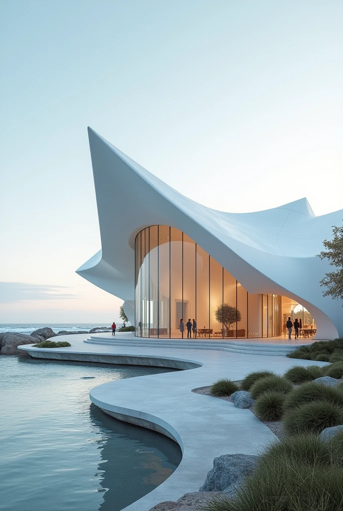 Folding art gallery volume design in fresh climate by the sea