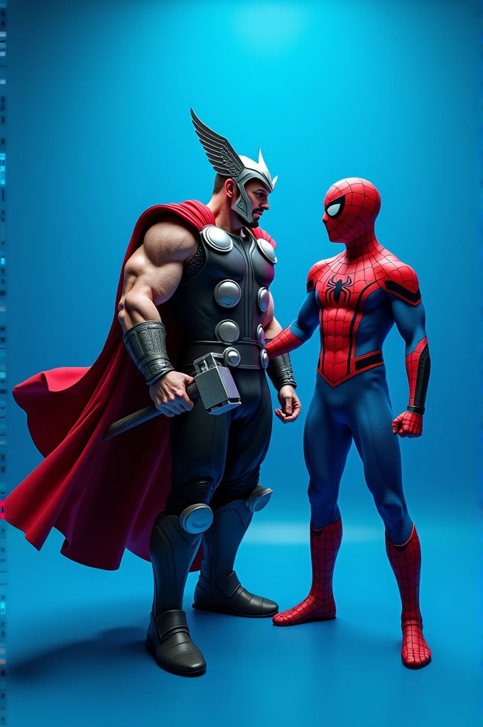 Avenger thor and spiderman in pose 
Baground is blue