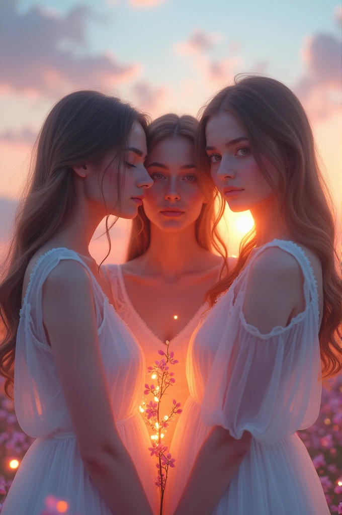 I'm taking photos for a new concept album. Create a girl group concept photo in the style of "MOONLIGHT SUNRISE"