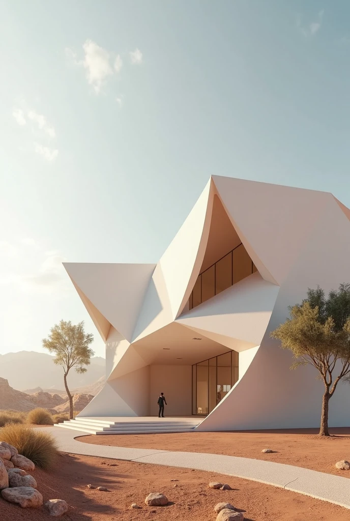 Volumetric design of an art gallery in the folding style in a hot and dry climate