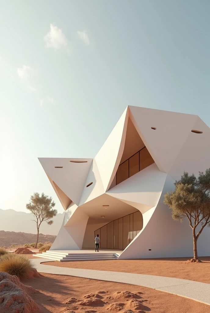 Volumetric design of an art gallery in the folding style in a hot and dry climate