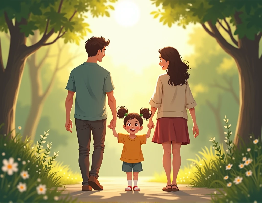 girl walking with her parents
