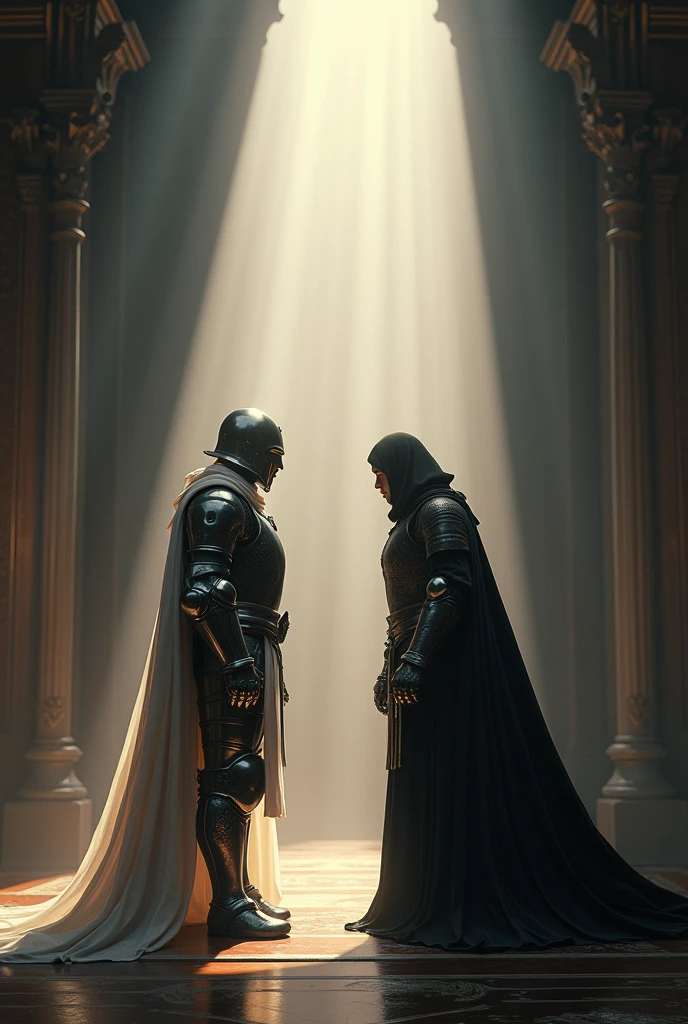 One knight shone by light and hope while the other knight is shed by shadow and despair