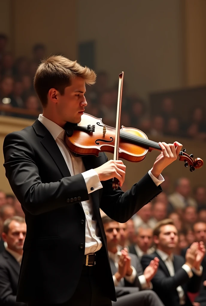 Violin competition,soloist, Man playing violin, applauding the audience, artwork style