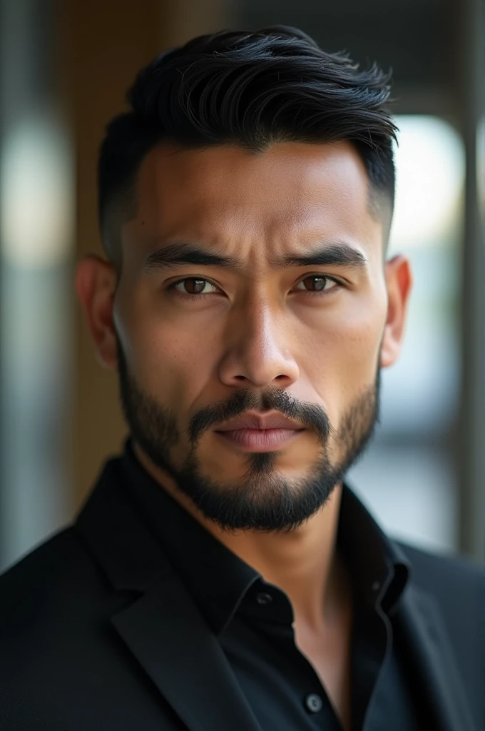 Malay man.. French crop haircut, shaved mustache with a neatly trimmed beard