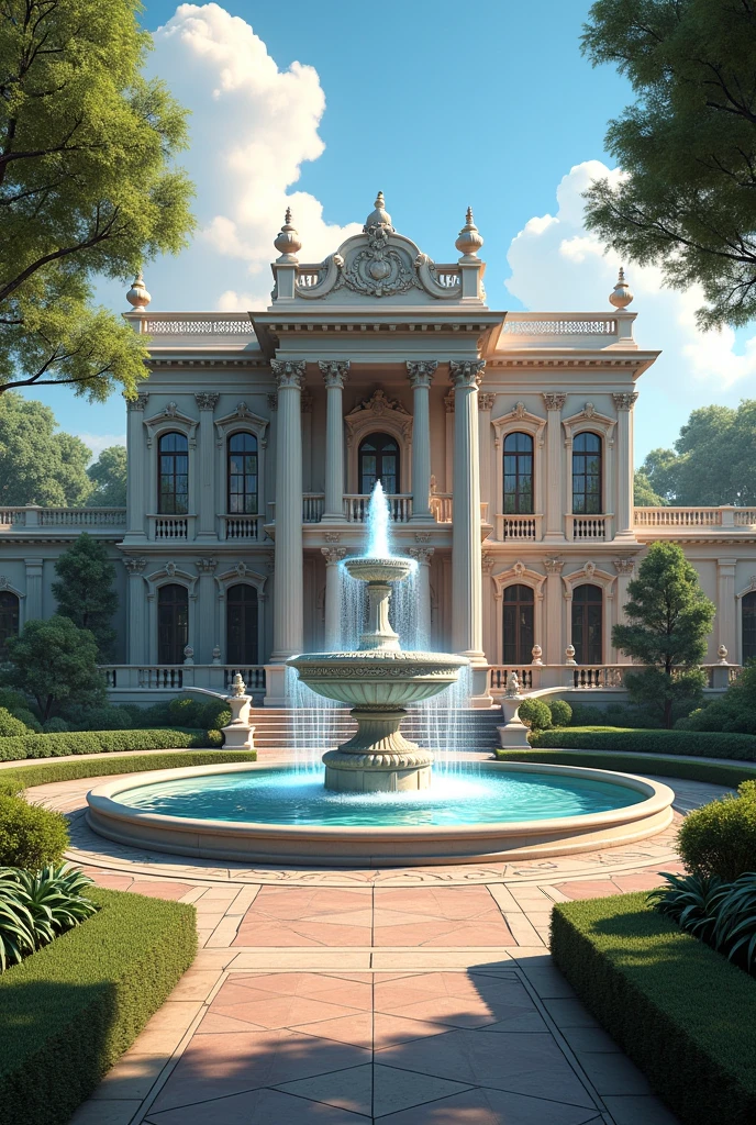 Big house with fountain 
