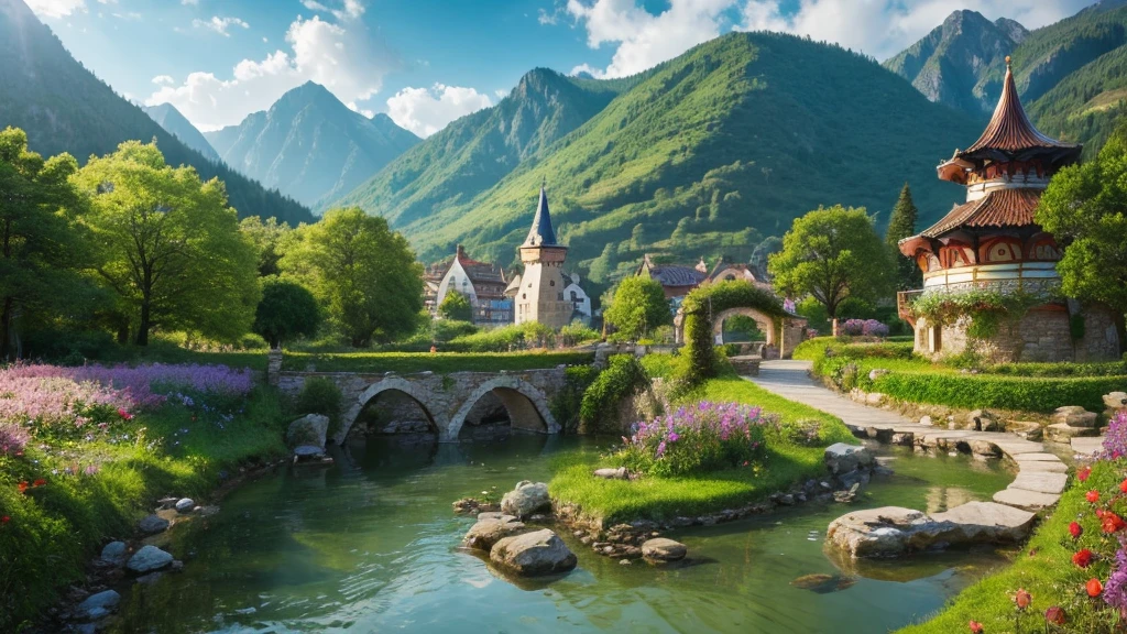 Fairytale countryside scenery There is a fairy tale dragon