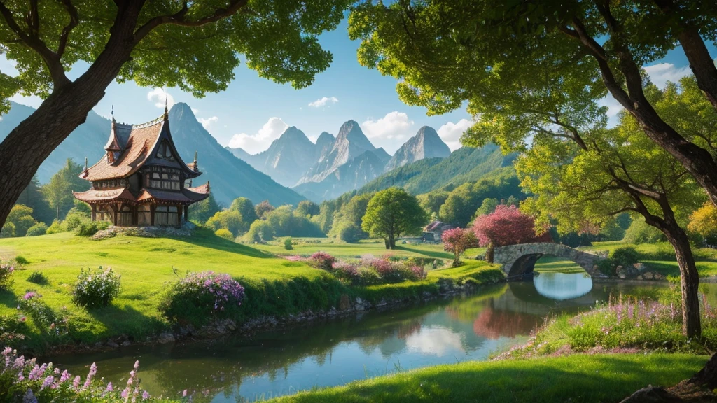 Fairytale countryside scenery　There is a fairy tale dragon