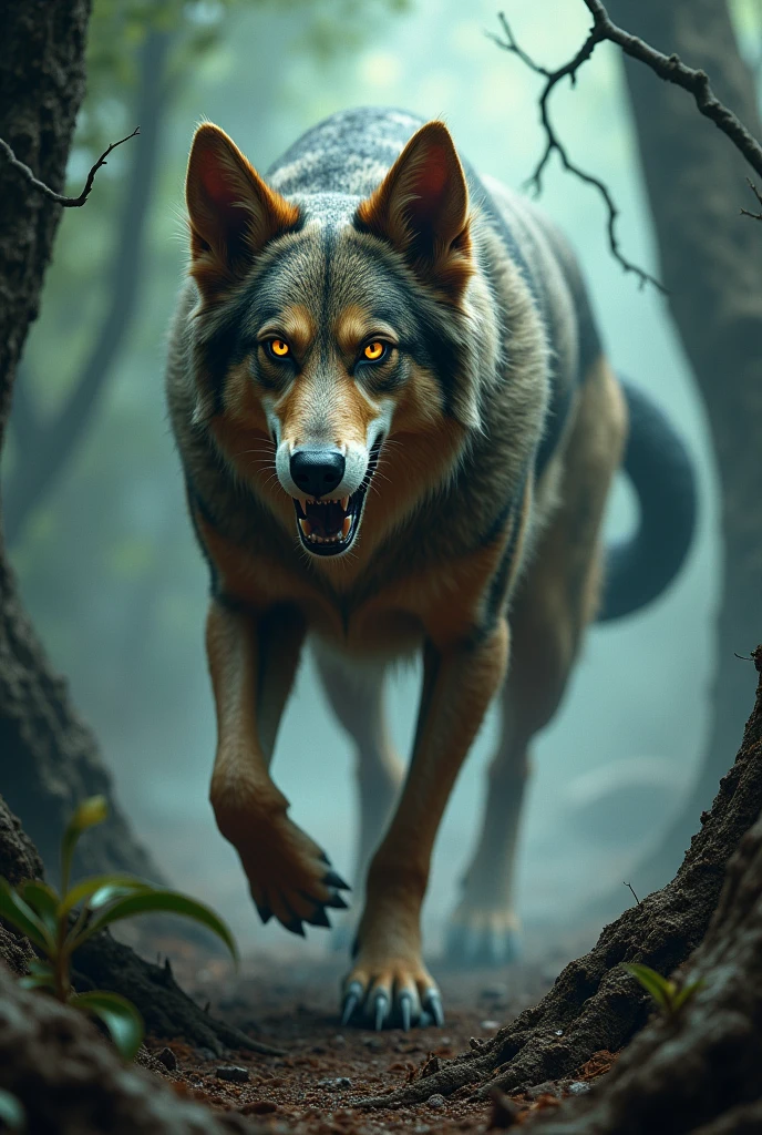 mythical creature, chimeric aus dog, moray eel and basilisk
