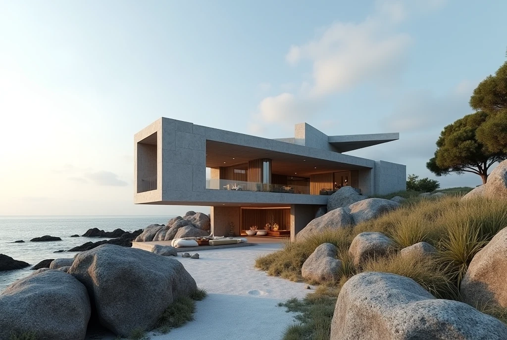Folding art gallery volume design in fresh climate by the sea,Slate,Stone,model