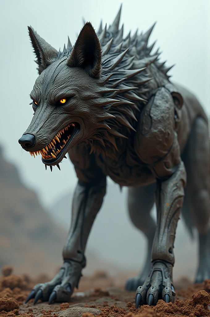 Half cyborg warrior wolf face