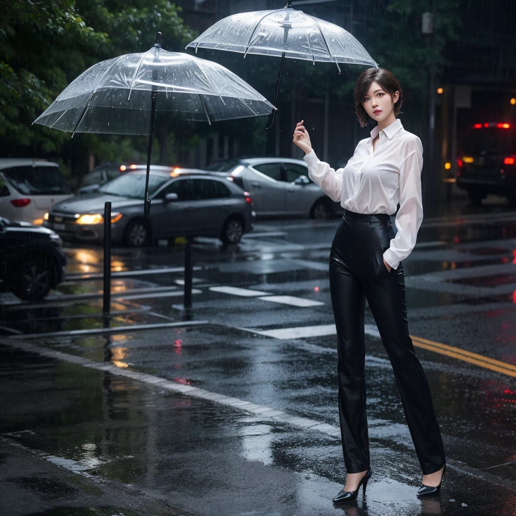 exy pose、Hair getting wet in the rain、Mr.々Hair style、Short Hair、Transparent shirt、Beautiful woman getting wet in the rain、typhoon、Get wet without an umbrella、Beautiful woman in the rain、雨で濡れたBeautyOL、Detailed face、Realistic、beautiful girl、Beauty、Office Lady Uniform、beauty、Beautiful woman、Narrow waist、Handsome woman、Tight pants look、Colorful suit、Sexy pose、Tight suit pants、Suit wet in the rain、Wet shirt、See-through shirt、