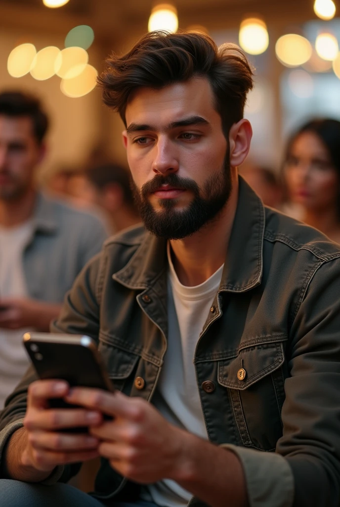 Real life iPhone 8 boy hand boy age 21 beard so cool boy attitude parson sitting the wadding