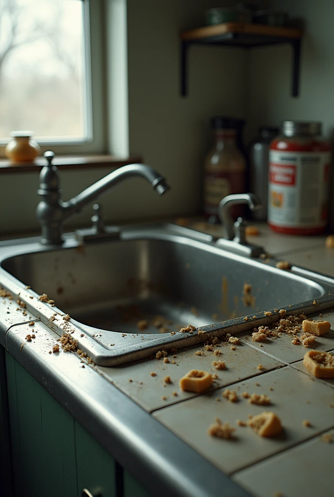 create an image of a sink slightly soiled with food