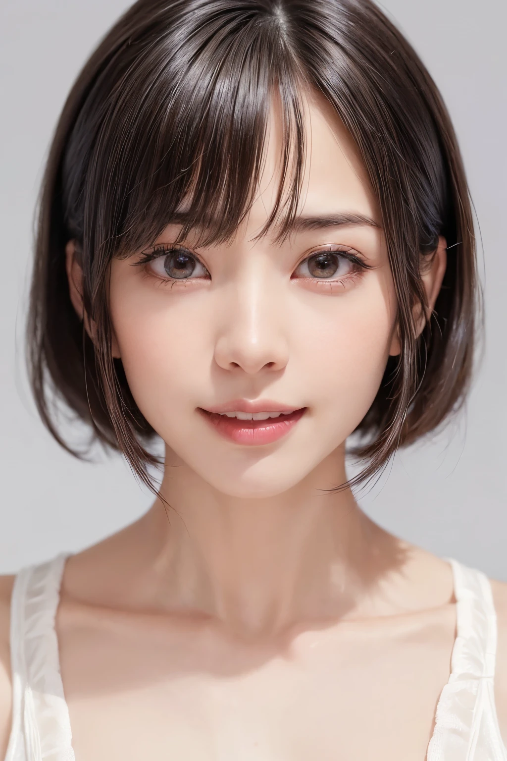 (software:1.8、masterpiece, Highest quality),1 person, alone, hyper Realistic, Realistic,Realistic, Looking at the audience, Light brown eyes:1.4,Brunette Short Bob Hair with highly detailed shiny hair, Brightly colored winter clothes, Lepangas:1.4), Outdoor, Mouth closed, Upper Body、big chest eye、eyelash、{Hugeな|big chest|Hugeなな|Mega} whole :2, chestの谷間:2、(((big chest eye、Short Bob Hair、Highlights from Students、Looking at the audience、She is very beautiful and cute、Show me your ears、Long neck、smile、Close your mouth and smile、Bangs and beautiful teeth)))、Ideal body type、(Nothing is drawn、A very beautiful pure white background:1.6)、美しいLong neck:1.4、(({Huge|big|Hugeな|Mega} chest, chestの谷間:2、Upper Bodyは服を着ていない:1.6))、(((Portraiture:2)))、Perfect Anatomy