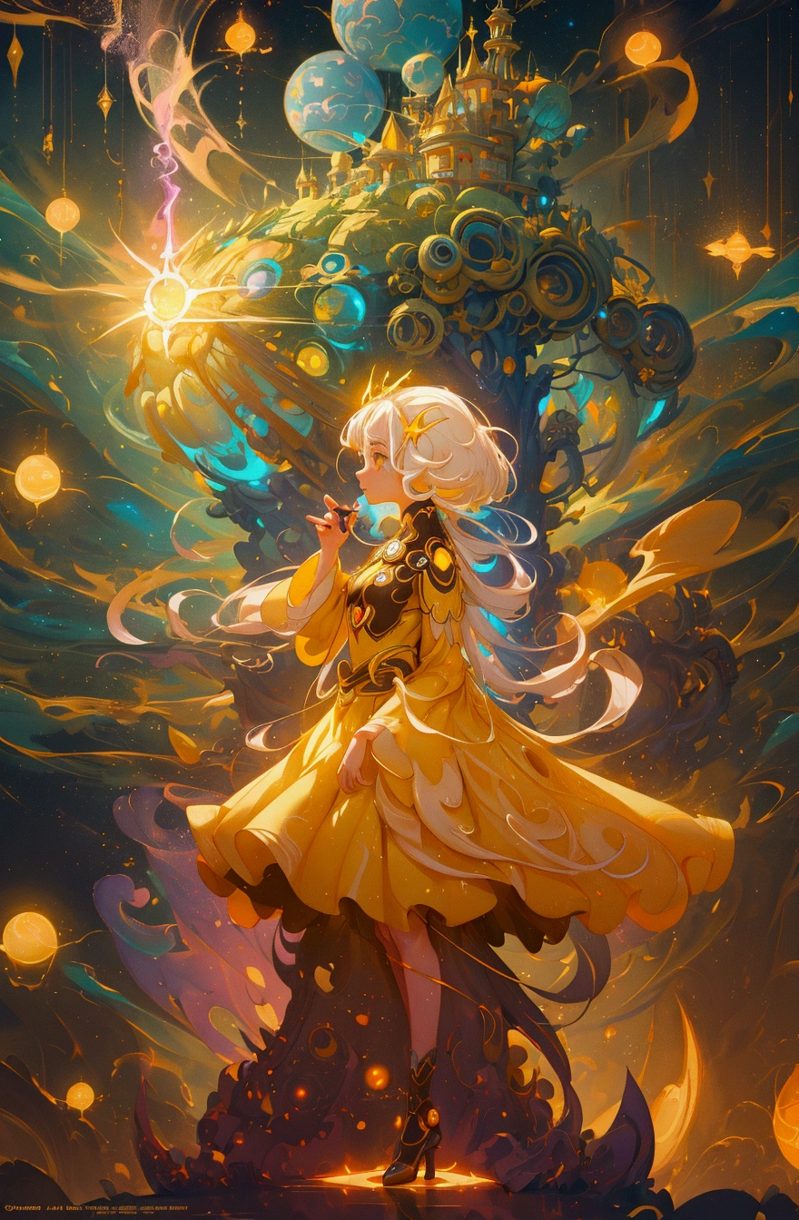 girl in a yellow dress with a magic wand, beeple and jeremiah ketner, with magical powers, childrens art in artstation, cute detailed digital art, digital fantasy illustration, magical concept art, digital concept art illustration, rossdraws | afrofuturism, adorable digital painting, rossdraws global illumination, digital concept art
