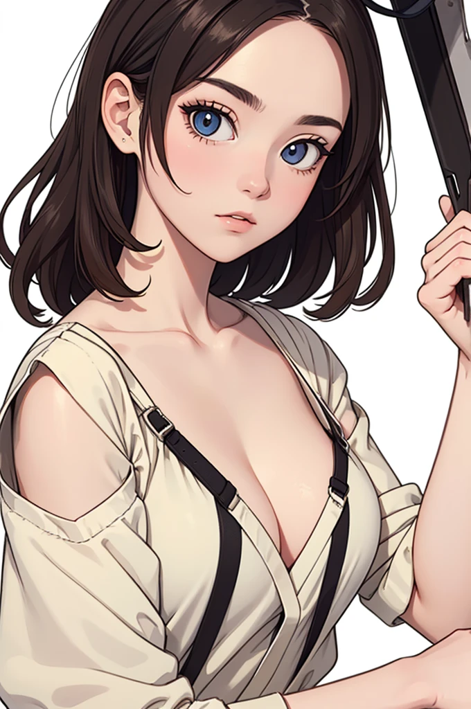 (((masterpiece, best quality, ultra highres, 1 girl, solo, no background))), super detailed skin and face and eyes and finger, beautiful japanese woman, small breasts:1.5, skinny, light brown hair, very short mush hair, cowboy shot, white background, 2D anime, boyish, expressionless, Various clothes, Various poses, Please draw the entire character within the frame, ensuring that the head, arms and legs are not cut off, with the character positioned centrally, female genitals visible through tight clothing, nipple dot,