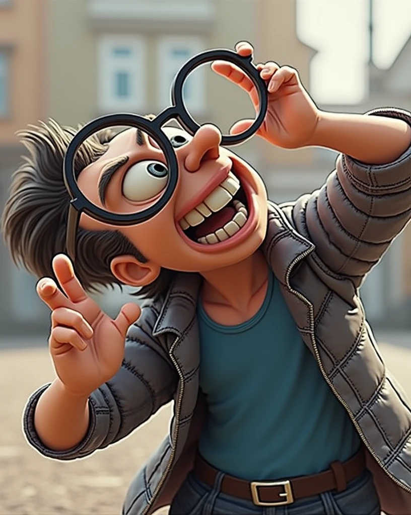 Cartoon character of a man wearing black glasses and a blue shirt, um personagem animado, Caractere estilizado, animation style rendering, 3D estilizado, Arnold Maya render, 3 d render stylized, toon render keyshot, Personagem 3D, Personagem 3D, 3d rendering stylized, 3 d character render, personagem de desenho animado, Personagem de close up, Pose de personagem, (Estilo Pixar) (master part:1.2) (Bokeh) (best quality) (pele detalhada) (textura detalhada) (8k) (argila) (Cinematic lighting) (foco nítido,Senta e vaza a parte superior do corpo