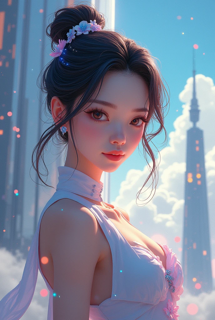 A picture of a female donghua character with a futuristic theme