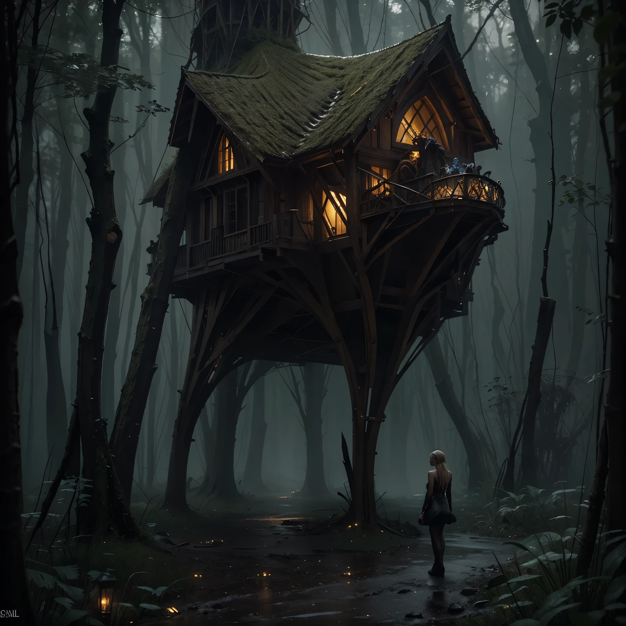 An AI-generated masterpiece depicting a chilling symphony of music resonating from within grotesque, organic structures  nightmarish creations. The scene showcases the fusion of art and technology, creating an eerie and surreal ambiance. The image portrays the following elements: - (best quality, 4k, highres, masterpiece:1.2), ultra-detailed, (realistic, photorealistic, photo-realistic:1.37) rendering: The image is of the highest quality, with intricate details and lifelike textures. The lighting and shadows are meticulously crafted to create a realistic atmosphere. - Grotesque, organic structures: These otherworldly structures are reminiscent of H.R. Giger's signature style, blending bio-mechanical elements with hauntingly beautiful aesthetics. The intricate details of the structures convey a sense of dark elegance. - AI-generated music: The air is filled with an ethereal symphony, harmonizing with the surroundings. The music is an AI-generated composition, creating a unique, haunting experience for the viewer. - Eerie ambiance: The scene exudes a chilling atmosphere, with hints of suspense and mystery. The lighting is subdued but strategically placed to enhance the unsettling mood. Shadows dance across the grotesque structures, adding depth and drama. - Surreal elements: The image presents a surreal setting that merges the boundaries between reality and dreams. It sparks the imagination and invites viewers to explore the darkest corners of their minds. - Cinematic color palette: The color palette consists of deep, rich tones, and purple glows, enhancing the eerie atmosphere. Shades of dark blues, purples, and blacks dominate the scene, adding a sense of unease and mystery. ((there's a beautiful naked blonde woman standing in a ray of gold light)) - Attention to detail: Every element of the image,