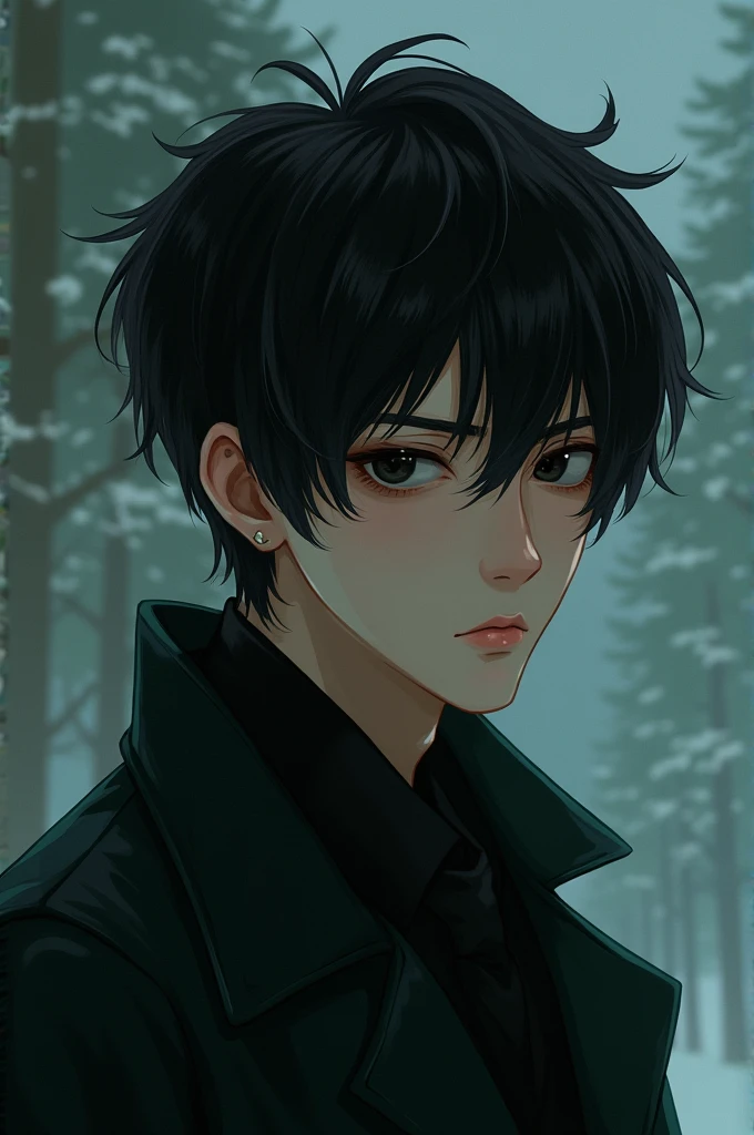 A young man with black hair and black eyes He is half Japanese and half English. full of mystery and intrigue The outside looks scary. Cold, calm, and quiet eyes Stay in Slytherin house