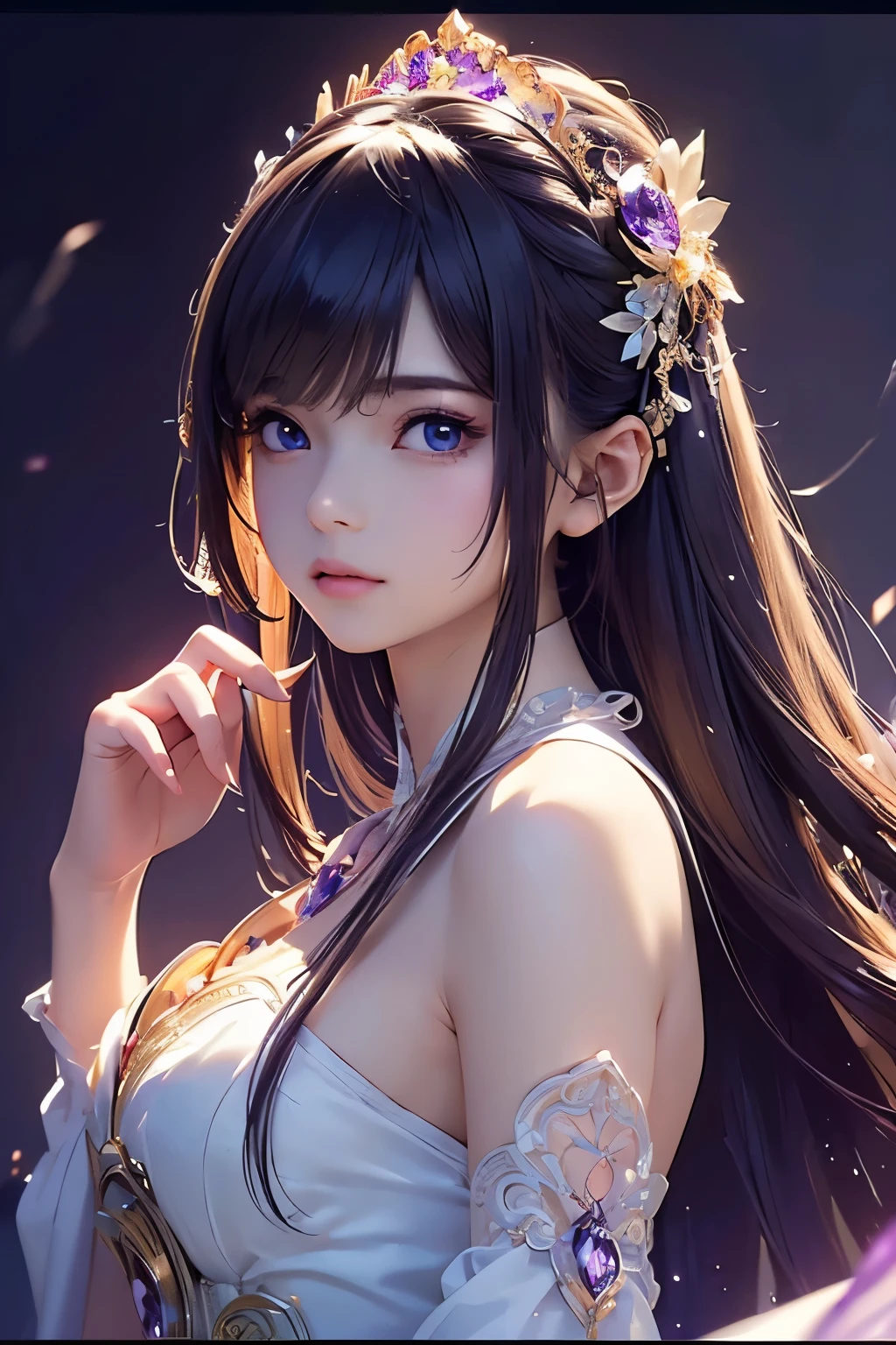 (masterpiece:1.2), Best Quality, (illustration:1.2), (ultra detailed), hyper details, (delicate detailed), (intricate details), (cinematic light, Best Quality Backlights), Delete line, soloist, perfect body, (1 girl), the Amethyst gem represented as a girl, (make up), high contrast, (better lighting, an extremely created and beautiful), (cinematic light), showy,