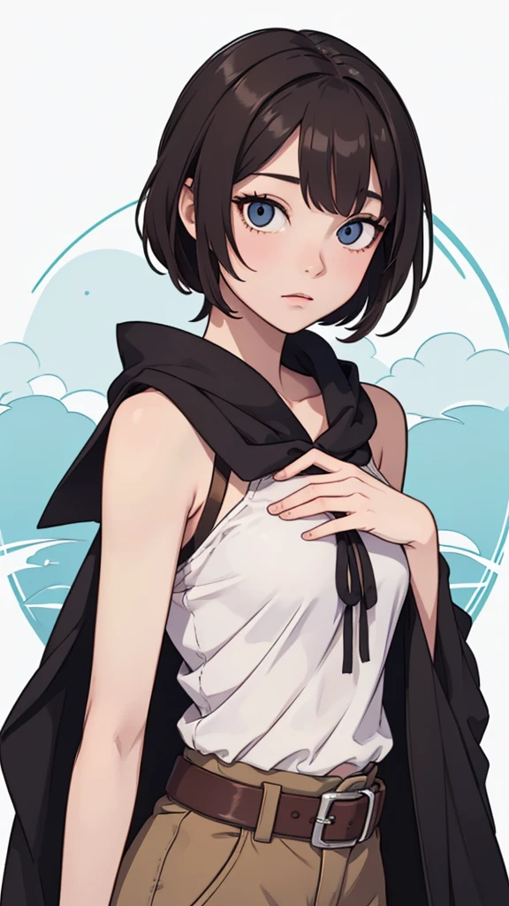 (((masterpiece, best quality, ultra highres, 1 girl, solo, no background))), super detailed skin and face and eyes and finger, beautiful japanese woman, small breasts:1.5, skinny, light brown hair, very short mush hair, cowboy shot, white background, 2D anime, boyish, expressionless, Various clothes, Various poses, Please draw the entire character within the frame, ensuring that the head, arms and legs are not cut off, with the character positioned centrally,