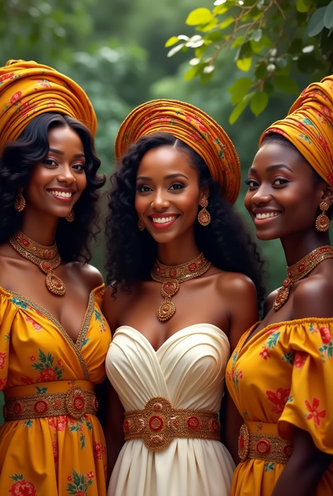 Create a picture of an African wedding of mimie and African women that is beautiful, with a captivating eyes and smile, whose skin radiate like sunrise and emeka a strong handsome man. Use 9:16