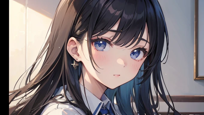 ((masterpiece、Highest quality、Very detailed))、one person's、Face close-up、blonde、Long Hair、((ponytail))、bright pink eyes、Earrings、blush、Watery eye、((Pink Lips))、((Open your mouth))、Mid-chest、((uniform))、((whole body))、