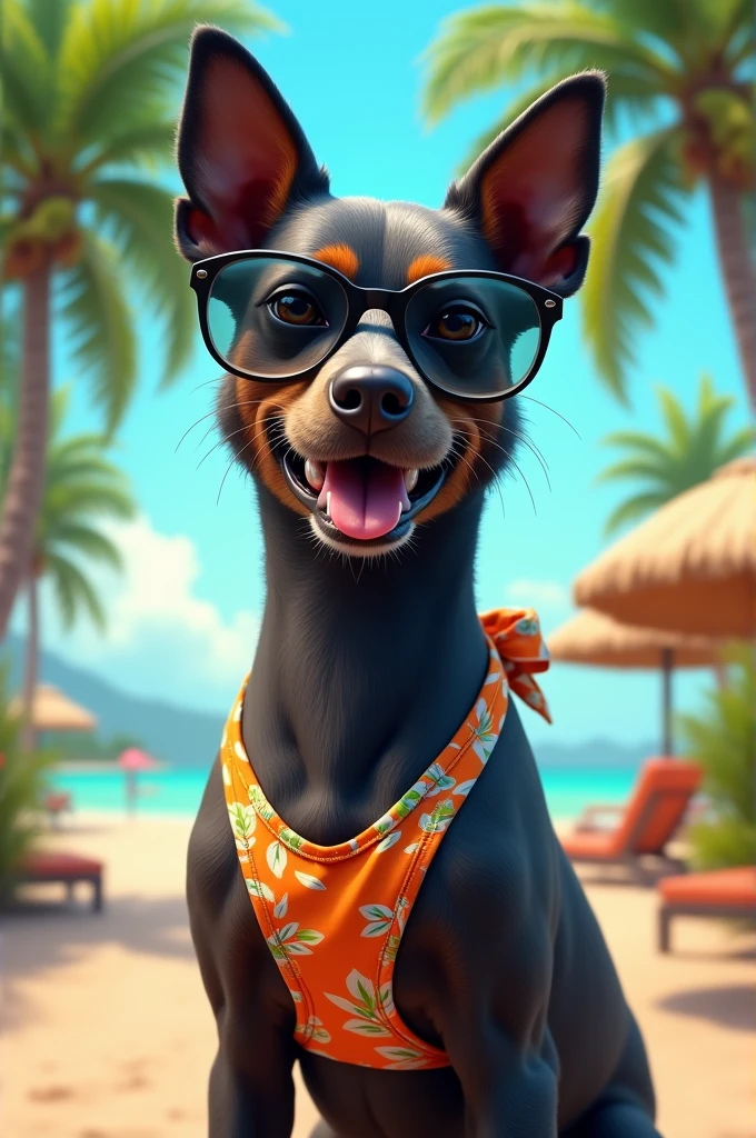 Dog with black glasses and bikini 