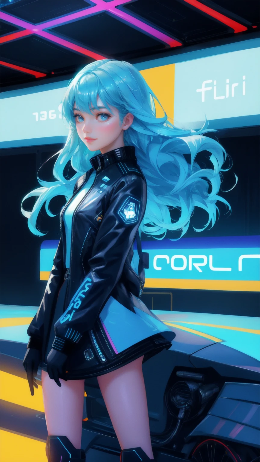 Create a vibrant scene on the 'Early Adopter's Cruiser' with a beautiful, stylish girl interacting with futuristic technology. The background must be a rich blue, featuring holographic displays, digital assets, and spreading Bitcoins floating around. Capture the energy and excitement of the cruise, emphasizing the advanced tech atmosphere and the thrill of being part of the early adoption wave.