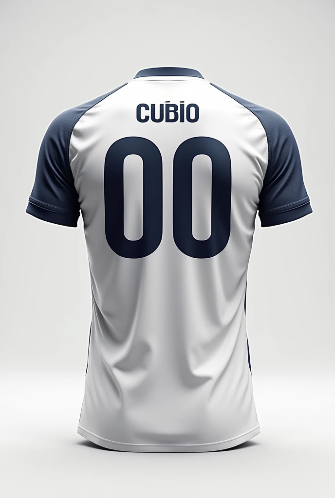 Design: The back should be unique yet still predominantly white, covering at least 70% of the area. Incorporate creative elements or patterns that complement the front design.
Text and Numbers: Include the large "00" numbers and the word "CUBIO" in a bold, sporty font. Ensure these elements are centered and prominent, integrated with the unique design elements.