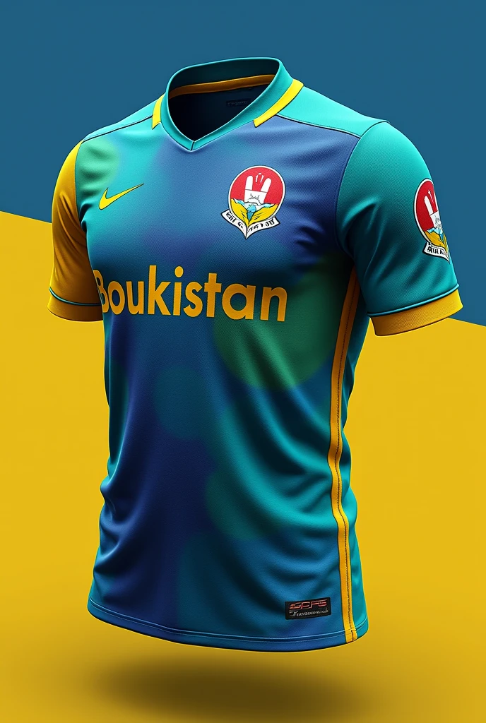 Maillot de football nike bleu jaune et vert avec marqué boukistan 